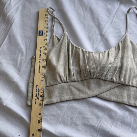 La La Land Crop Crossover Front Bow Tie Back Tank Cream Small USA Linen - Picture 4 of 7